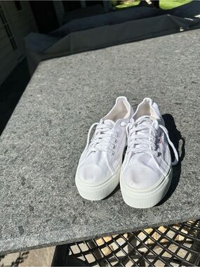 Superga White Canvas Platform Sneakers - Women's Lace-Up